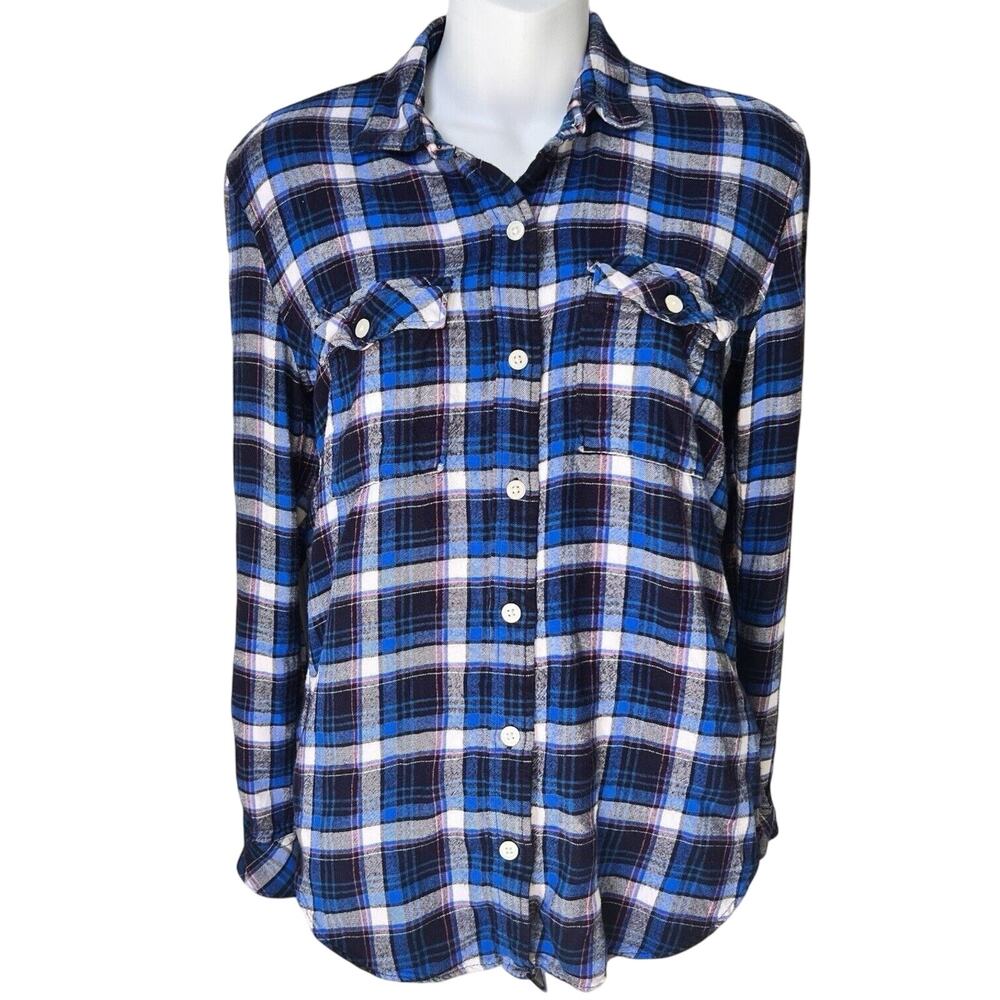 Gap Flannel Shirt Womens Medium Blue Pink Plaid Lumber Jill Cabincore‎ Grunge